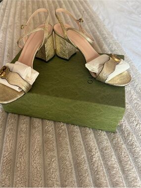 Gucci Marmont Metallic Leather Ankle Strap Sandals – Authentic